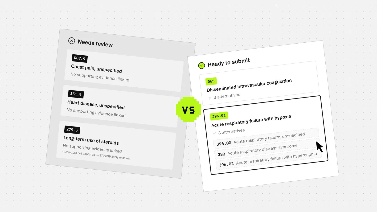What makes a great automated medical coding system: rare codes, evidence, and reviewability