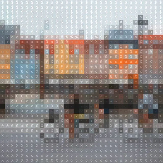 Pixelated view of colourful waterfront buildings in Copenhagen