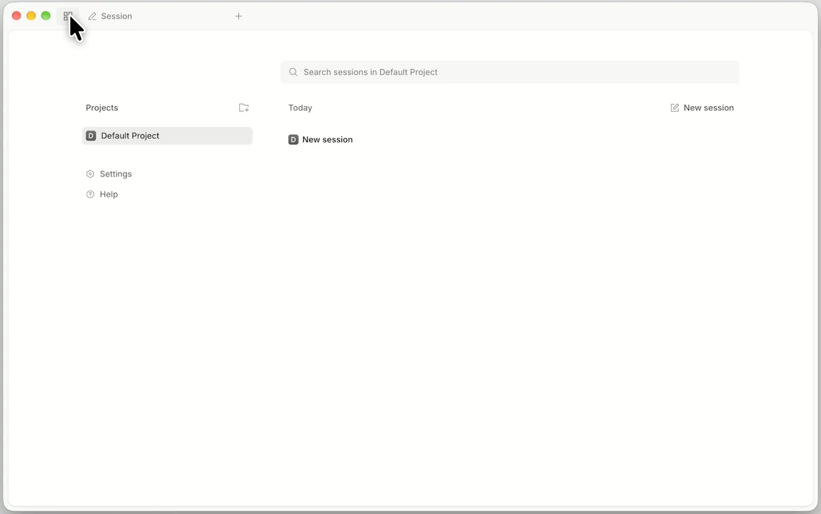 OpenCode home screen listing projects and sessions, with the home icon highlighted
